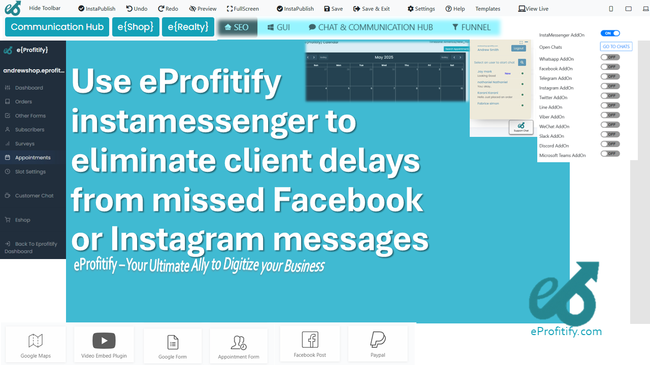 Use eProfitify instamessenger to eliminate client delays from missed Facebook or Instagram messages